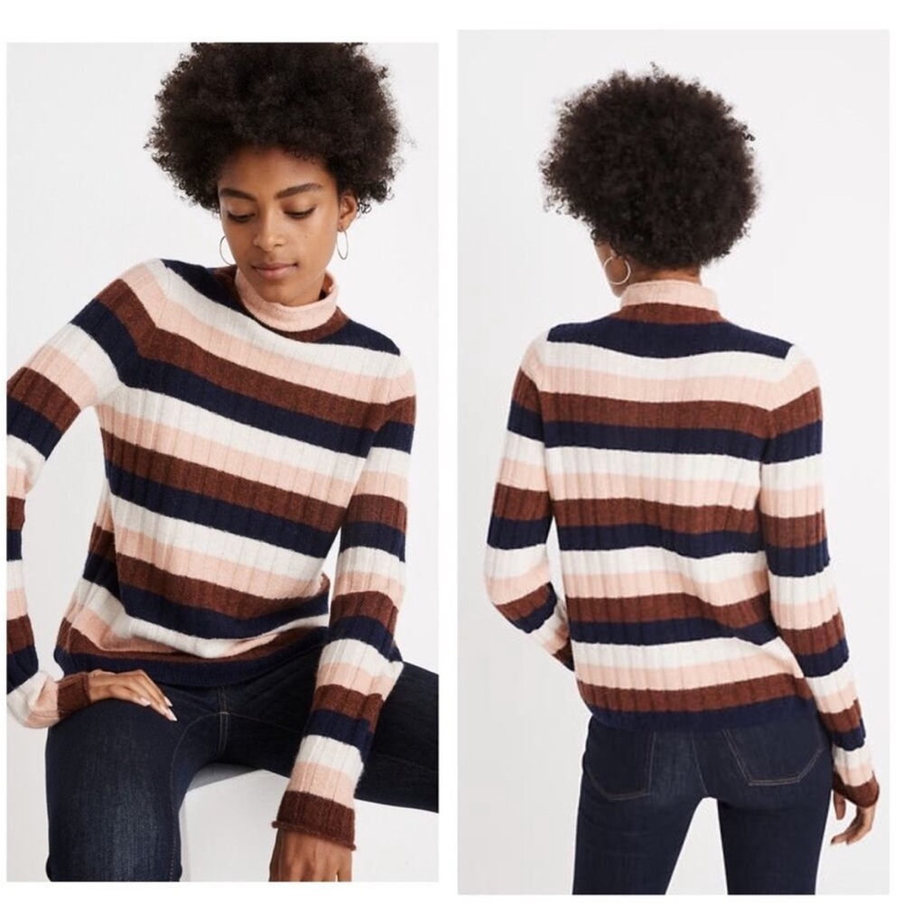Madewell Striped Evercrest Turtleneck Sweater in Coziest Yarn